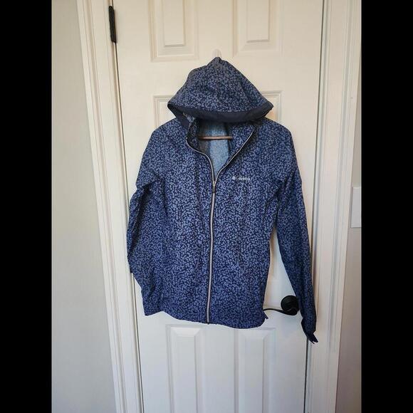 Columbia Women's Running Lightweight Hooded Jacket Size Small‎ Blue/Palm Trees - Picture 1 of 2